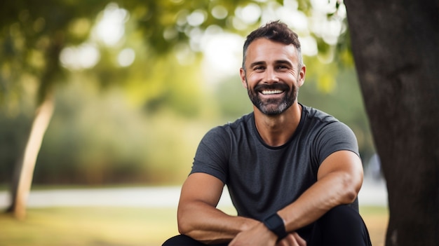 Retrato del hombre sonriendo en el parque