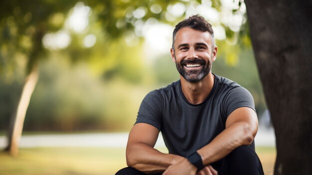 Retrato del hombre sonriendo en el parque