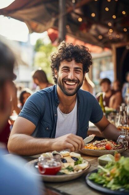 Retrato del hombre sonriendo en el restaurante