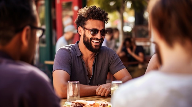 Retrato del hombre sonriendo en el restaurante