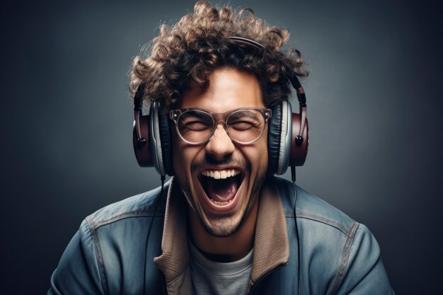 Retrato de hombre sonriente con auriculares