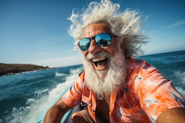 Foto gratuita retrato de hombre sonriente en un barco