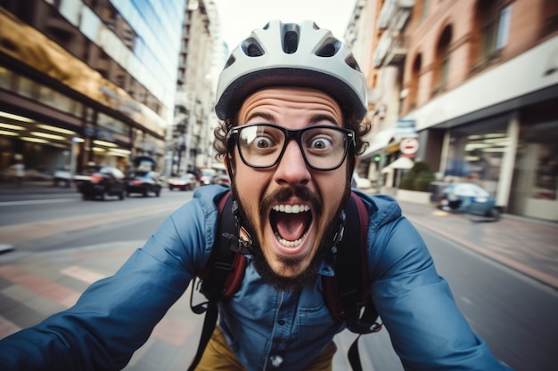 Foto gratuita retrato de hombre sonriente con bicicleta