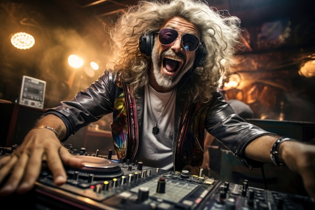 Foto gratuita retrato de hombre sonriente en la cabina de dj