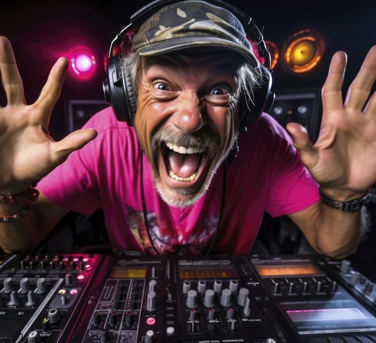 Foto gratuito retrato de hombre sonriente en la cabina de dj