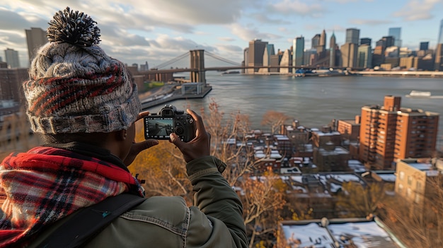 Foto gratuita retrato de un hombre durante sus vacaciones visitando lugares de todo el mundo