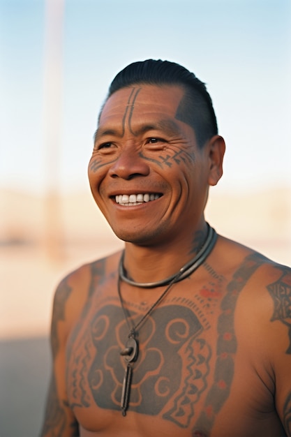 Foto gratuita retrato de hombre con tatuajes en el cuerpo.