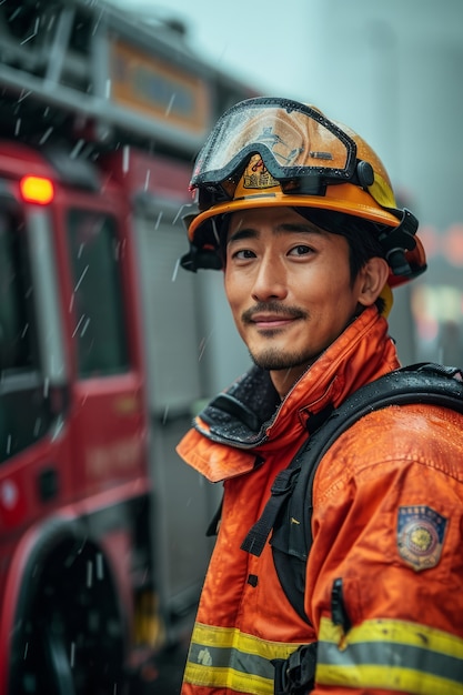 Foto gratuita retrato de un hombre trabajando como bombero