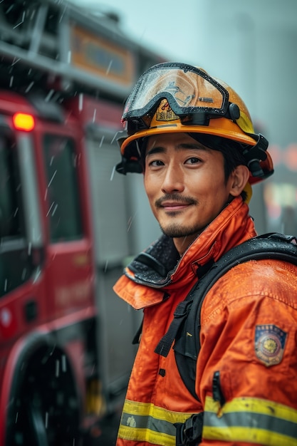 Retrato de un hombre trabajando como bombero