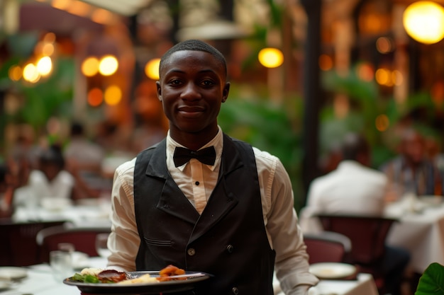Retrato de un hombre trabajando como camarero