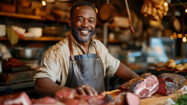 Retrato de un hombre trabajando como carnicero