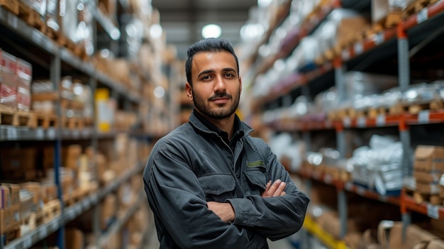 Foto gratuita retrato de un hombre trabajando como empleado de almacén