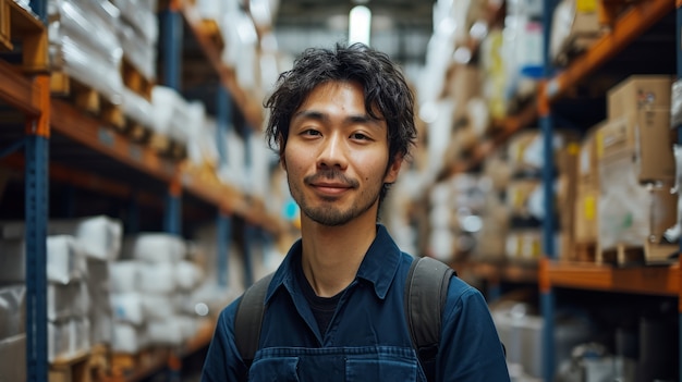 Foto gratuita retrato de un hombre trabajando como empleado de almacén