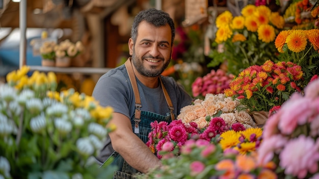 Foto gratuita retrato de un hombre trabajando como florista