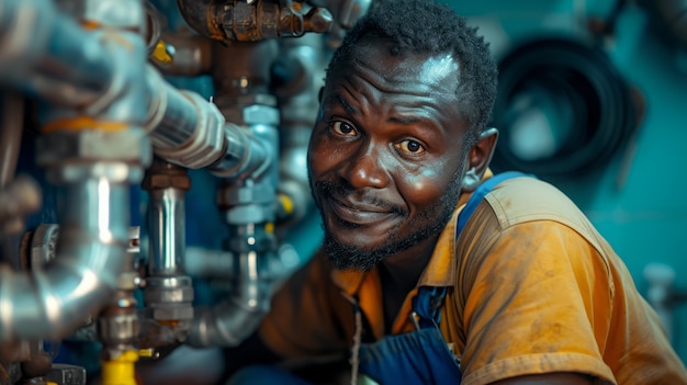 Foto gratuita retrato de un hombre trabajando como fontanero