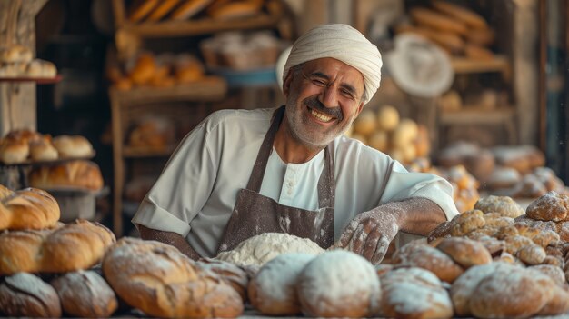 Foto gratuita retrato de un hombre trabajando como panadero