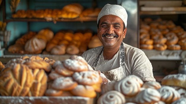 Retrato de un hombre trabajando como panadero