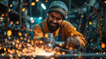 Foto gratuita retrato de un hombre trabajando como soldador