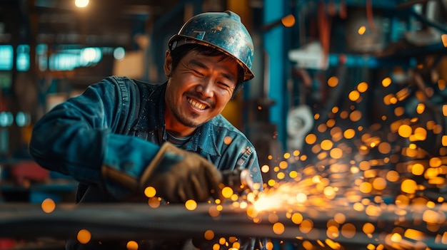 Foto gratuita retrato de un hombre trabajando como soldador