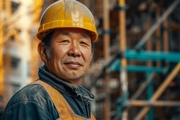 Retrato de un hombre trabajando en la construcción