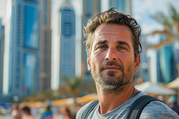 Foto gratuita retrato de un hombre visitando la lujosa ciudad de dubái