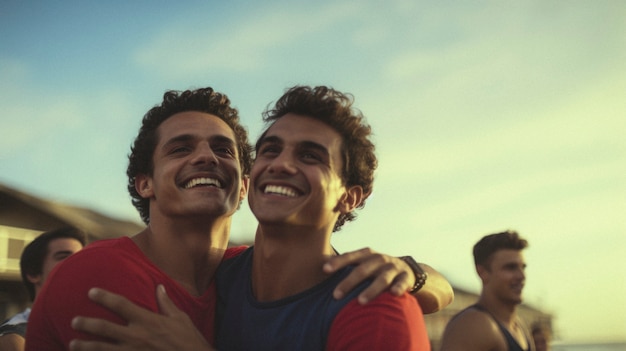 Retrato de hombres compartiendo un momento afectuoso de amistad y apoyo