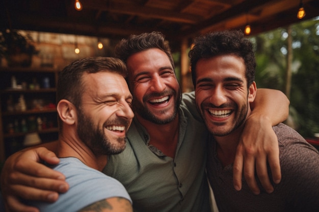 Retrato de hombres compartiendo un momento afectuoso de amistad y apoyo