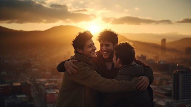 Foto gratuita retrato de hombres compartiendo un momento afectuoso de amistad y apoyo