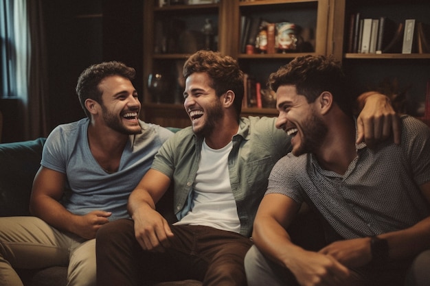 Foto gratuita retrato de hombres compartiendo un momento afectuoso de amistad y apoyo