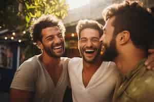 Foto gratuita retrato de hombres compartiendo un momento afectuoso de amistad y apoyo