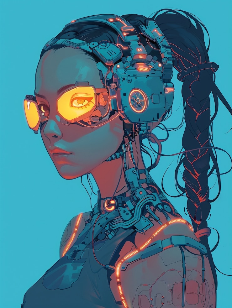 Foto gratuito retrato de humanoide femenina futurista con tecnología avanzada
