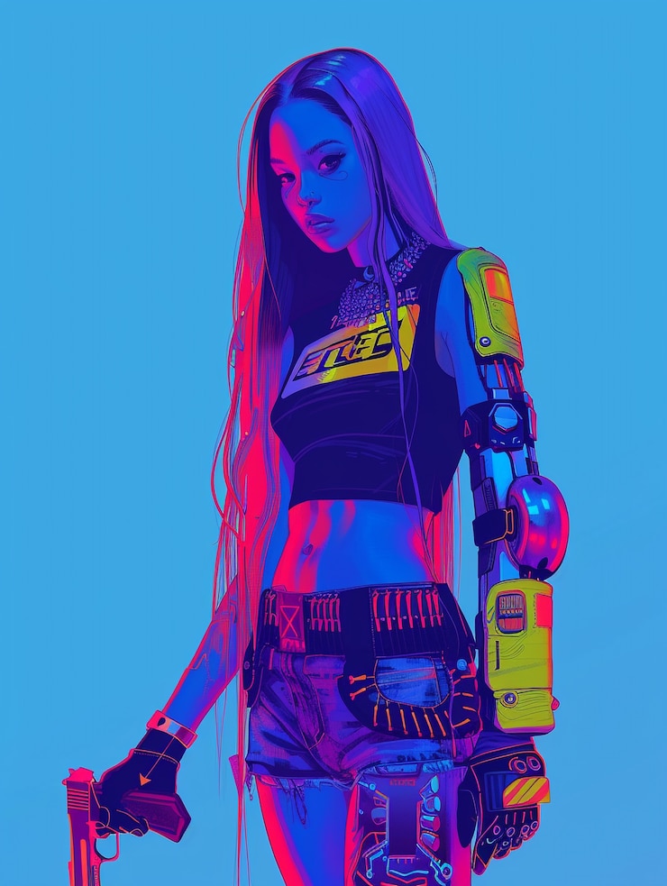 Foto gratuito retrato de humanoide femenina futurista con tecnología avanzada