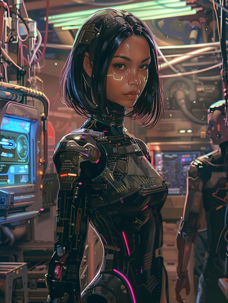 Foto gratuito retrato de un humanoide femenino tecnológicamente avanzado