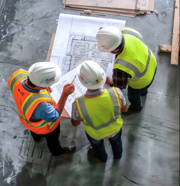 Foto gratuito retrato de los ingenieros en el sitio de trabajo durante las horas de trabajo