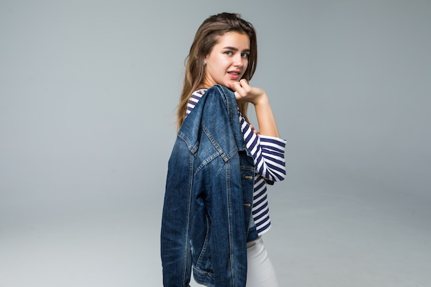 Conjunto De Ropa De Jeans. La Moda De Moda Rasgó El Ejemplo Del Vector De  La Ropa Casual Del Dril De Algodón. Modelos De Prendas De Jeans Aislados  Sobre Fondo Blanco. Jeans