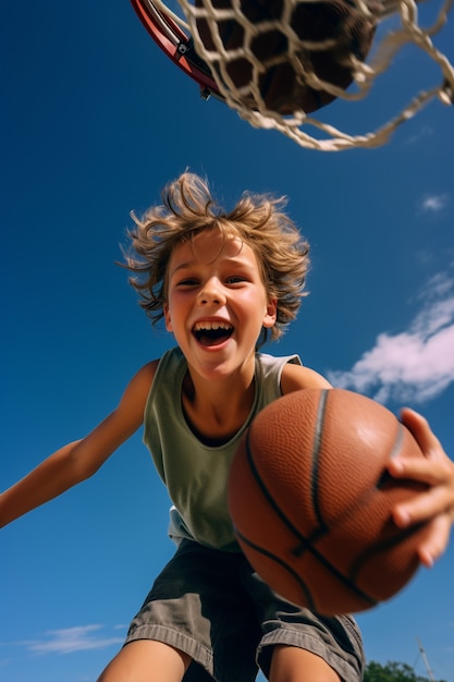 Foto gratuita retrato de joven con baloncesto