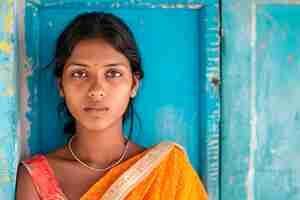 Foto gratuita retrato de una joven y bella mujer india con sari