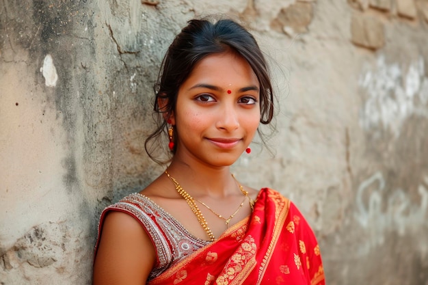 Foto gratuita retrato de una joven y bella mujer india con sari