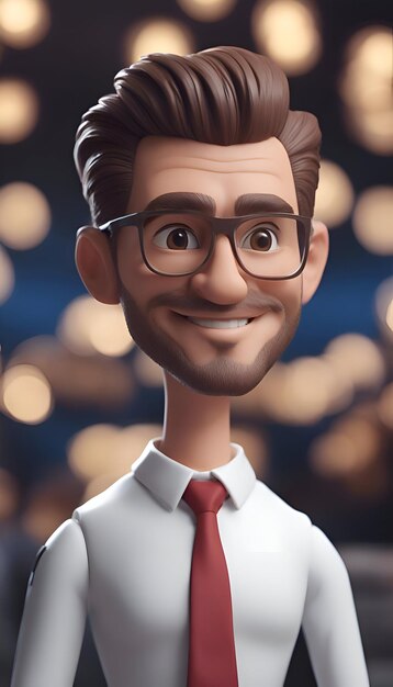 Retrato de un joven empresario feliz con gafas renderizado en 3D