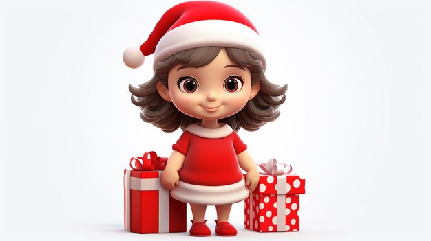 Retrato de una joven de estilo de dibujos animados celebrando la Navidad