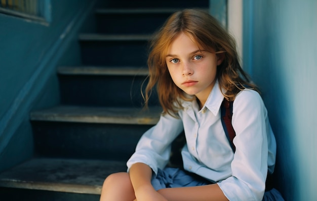 Foto gratuita retrato de una joven estudiante en la escuela