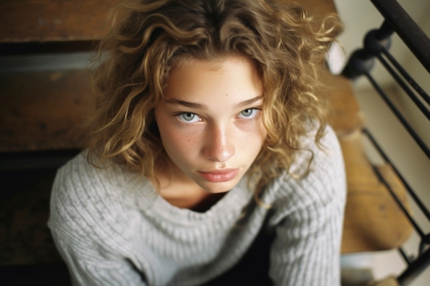 Foto gratuita retrato de una joven estudiante en la escuela