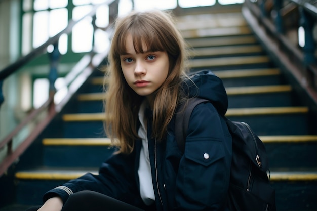 Foto gratuita retrato de una joven estudiante en la escuela