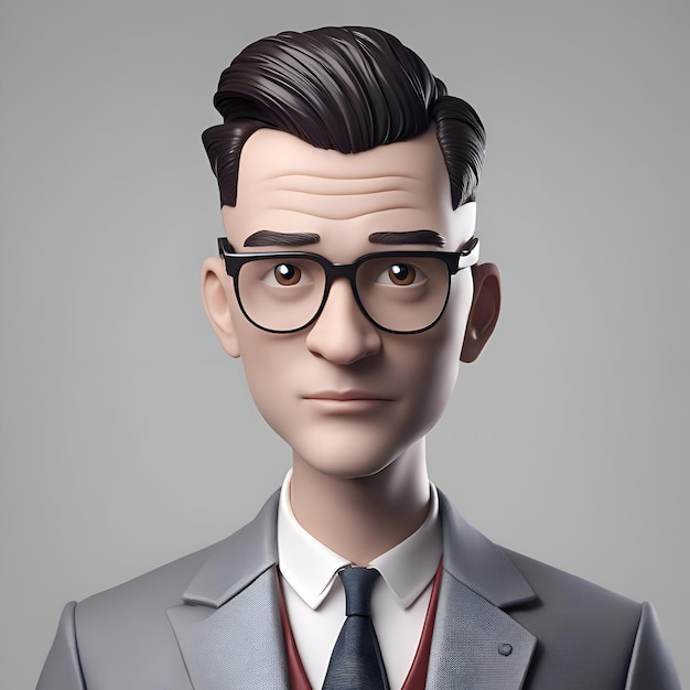 Retrato de un joven con gafas y un traje renderizado en 3D