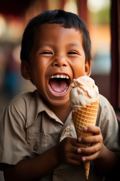 Foto gratuita retrato de joven con helado