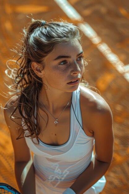 Retrato de un joven jugador practicando tenis