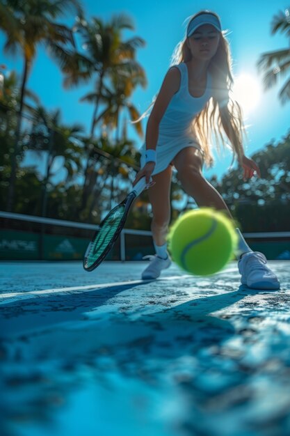 Retrato de un joven jugador practicando tenis