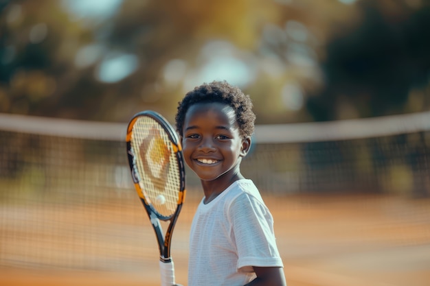 Retrato de un joven jugador practicando tenis