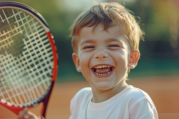 Retrato de un joven jugador practicando tenis