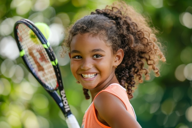 Retrato de un joven jugador practicando tenis